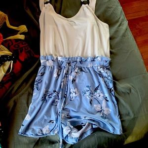 Medium blue and white romper